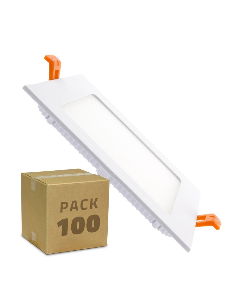 Boîte de 100 Dalles LED 12W Carrée Extra-Plate Blanc Neutre Coupe 155x155mm