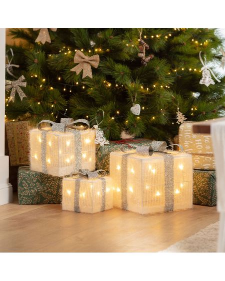 Pack de 3 Boîtes Cadeaux de Noël LED Ribbon