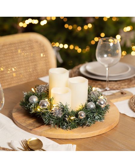Couronne de Noël LED Décorative Argentée Karuna à Piles