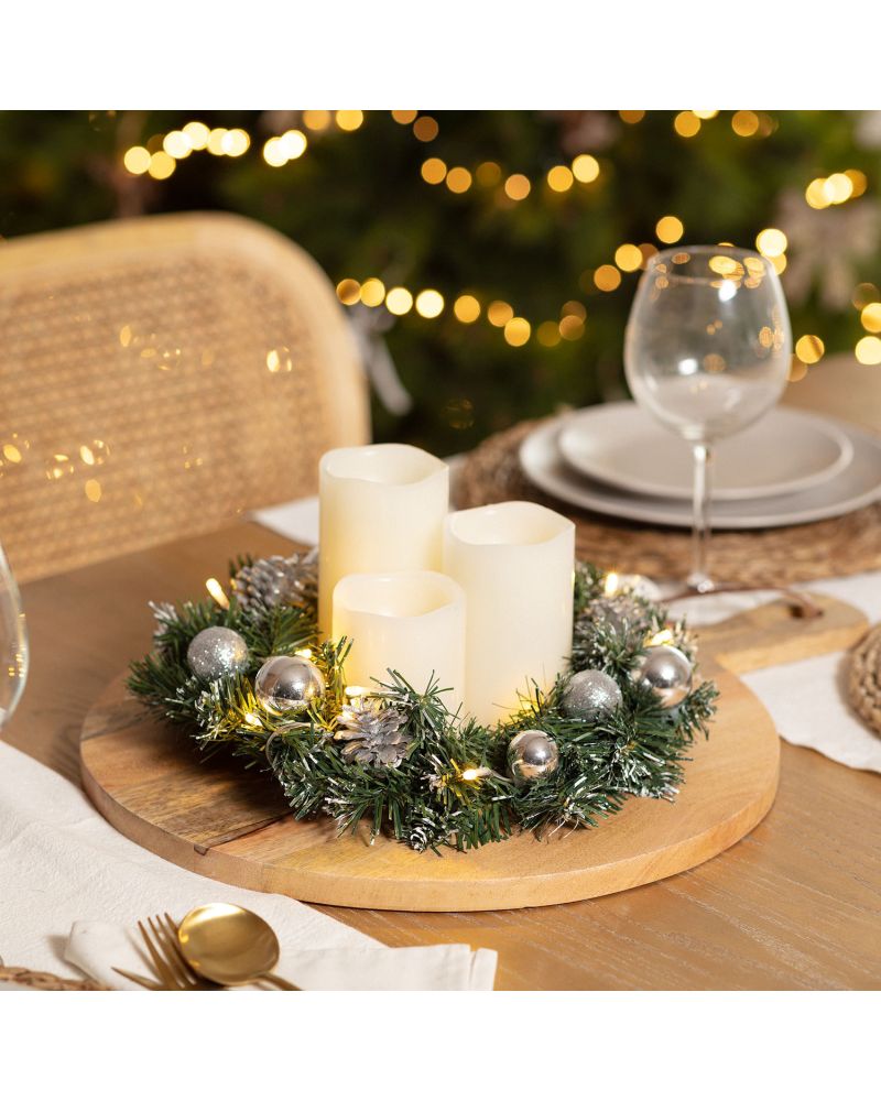 Couronne de Noël LED Décorative Argentée Karuna à Piles