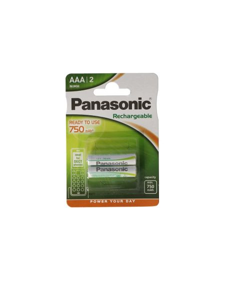 Blister 2 Piles Rechargeables 1.5V AAA PANASONIC HHR-4MVE/2BD pour Téléphones Sans Fil