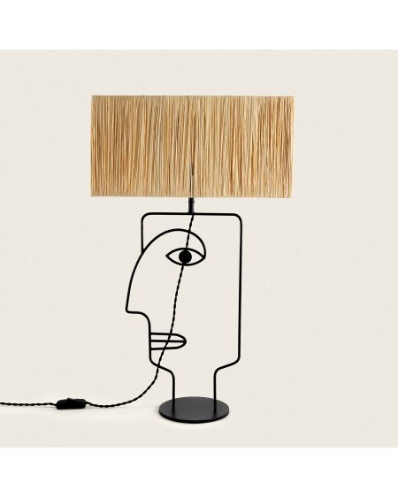 Lampe à Poser Métal et Raphia Face
