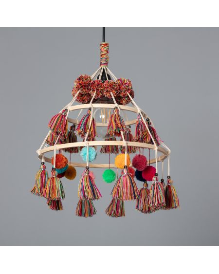Suspension Bois et Coton Pompon Cuzco