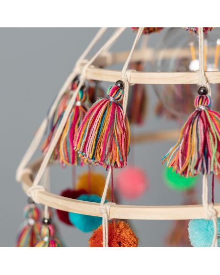 Suspension Bois et Coton Pompon Cuzco
