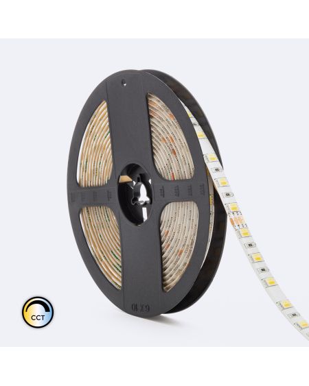 Ruban LED 24V DC 60LED/m 5m CCT Sélectionnable IP65 Largeur 10mm Coupe tous les 5cm