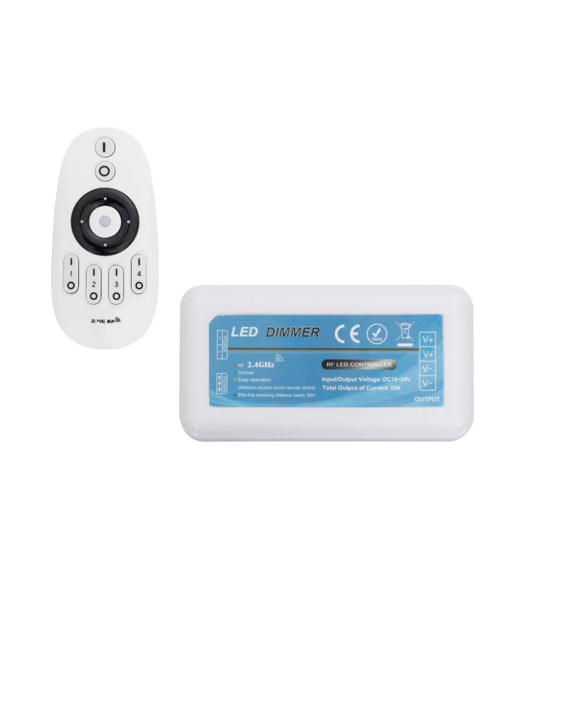 Contrôleur Variateur Monochrome 12/24V DC avec Télécommande RF 4 Zones Contrôleur Variateur Monochrome 12/24V DC avec Télécommande RF 4 Zones