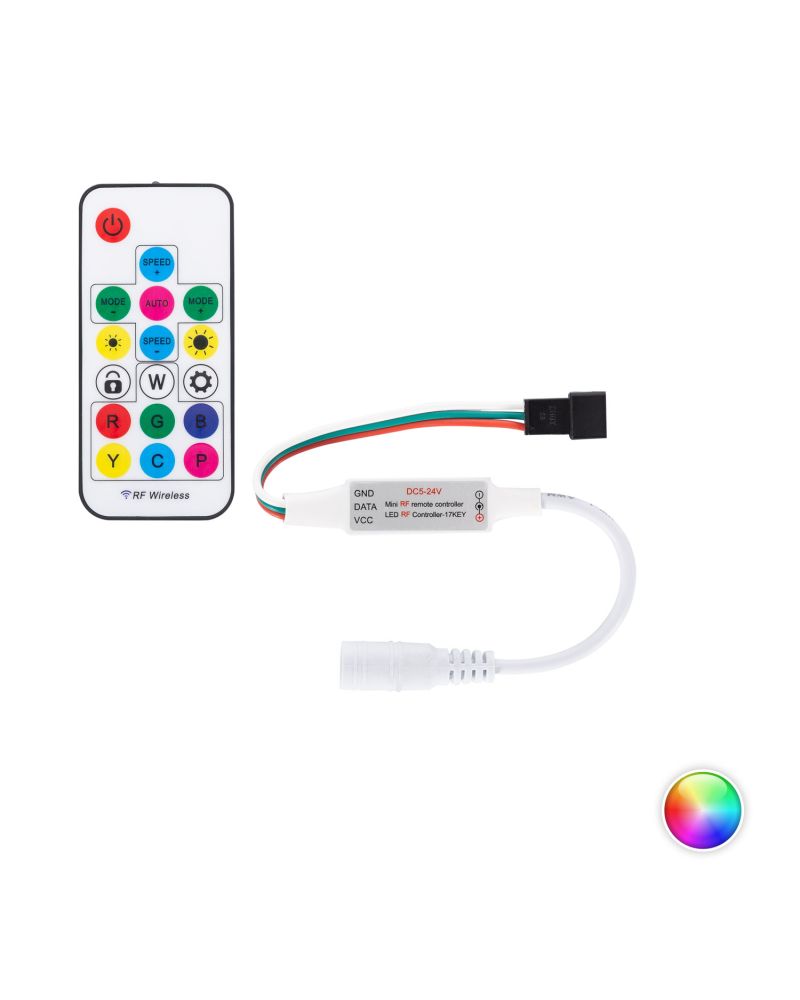 Contrôleur Variateur Mini Ruban LED RGBIC Numérique SPI 5-24V DC avec Télécommande RF