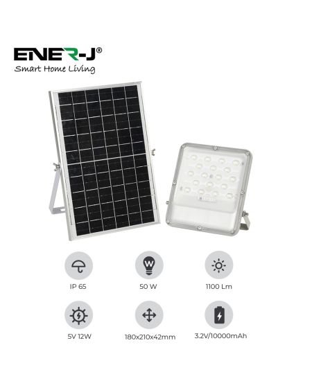 Projecteurs LED 50W avec panneaux solaires, panneau solaire 12W, batterie 10AH, 1100 lumens
