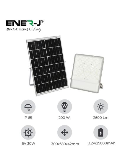Projecteurs LED 200W avec panneaux solaires, panneau solaire 30W, batterie 25AH, 2600 lumens