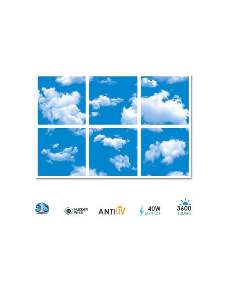 Panneau LED SKY Cloud version 3D, 60x60cms, 40W (jeu de 6 pièces)