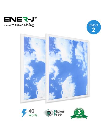 SKY Cloud 2D avec panneau rétroéclairé LED Borderline, 60x60 cm, 40 W, paquet de 2 pièces