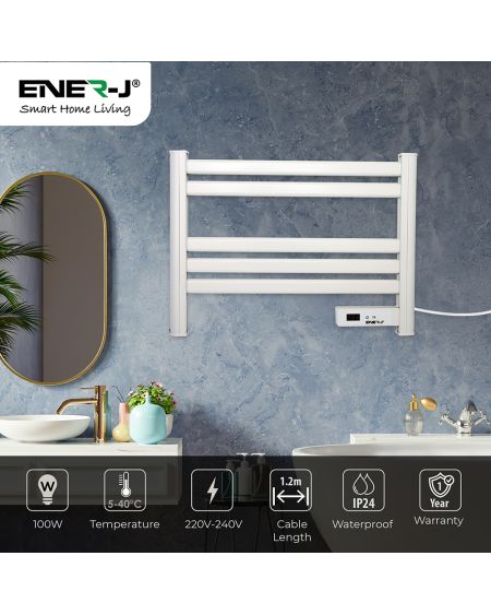 Sèche-serviettes chauffant infrarouge écran LC avec prise BS 1,2 m pour salle de bain IP24 blanc