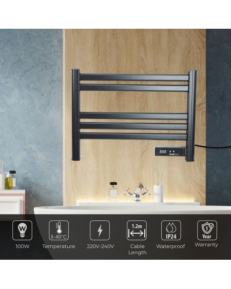 Sèche-serviettes chauffant infrarouge écran LC avec prise BS 1,2 m pour salle de bain IP24 noir
