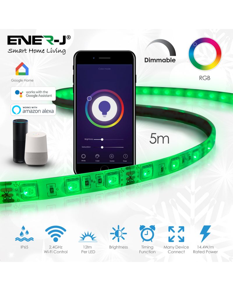 Kit Plug and Play de bande LED RVB Wi-Fi intelligent 12 V, 5 mètres, IP65 Kit Plug and Play de bande LED RVB Wi-Fi intelligent 12 V, 5 mètres, IP65