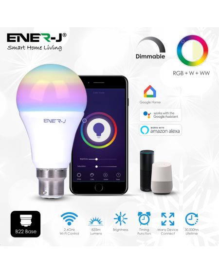 Lampe LED intelligente Wi-Fi GLS B22, 9W, RVB+W+WW, variable