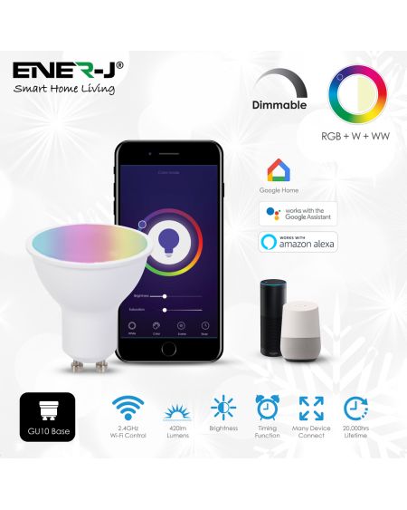 Lampe LED intelligente Wi-Fi GU10 5W, RVB+W+WW, variable