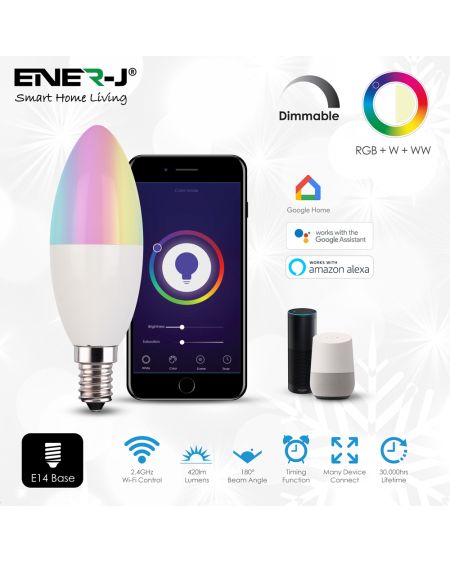 Ampoule bougie LED intelligente Wi-Fi E14 4,5 W, RVB+W+WW, variable