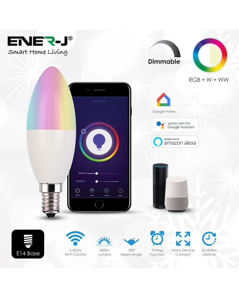 Ampoule bougie LED intelligente Wi-Fi E14 4,5 W, RVB+W+WW, variable Ampoule bougie LED intelligente Wi-Fi E14 4,5 W, RVB+W+WW, variable