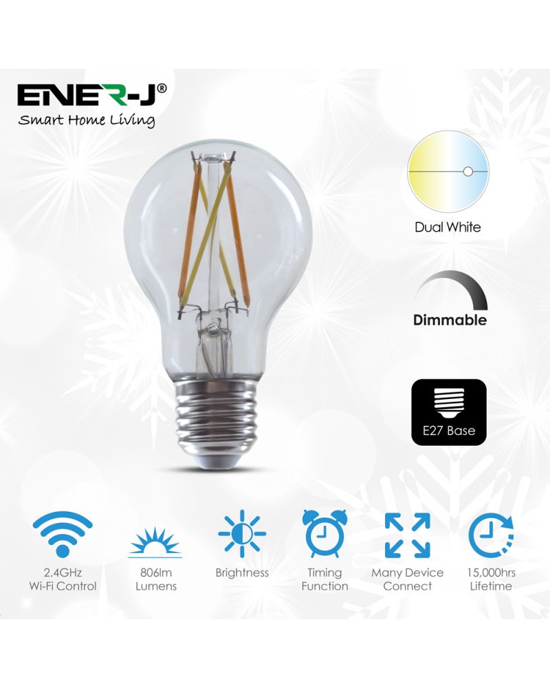 Ampoule à filament Wi-Fi intelligente 8,5 W, CCT modifiable et à intensité variable, 806 lumens, culot E27 Ampoule à filament Wi-Fi intelligente 8,5 W, CCT modifiable et à intensité variable, 806 lumens, culot E27