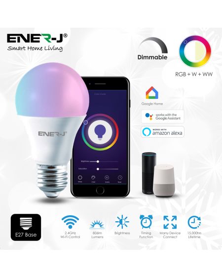 Ampoule intelligente Wi-Fi A60 9 W, 806 lumens, RVB+W+WW, support E27