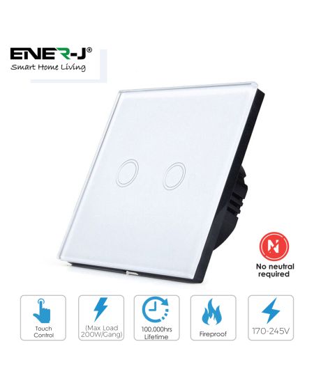 Commutateur tactile Wi-Fi Smart 2 gangs, connexion en direct uniquement (avec mini adaptateur), ENERSMART