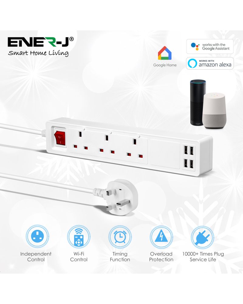 Multiprises Wi-Fi SMART 13A avec 3 prises et 4 USB Multiprises Wi-Fi SMART 13A avec 3 prises et 4 USB