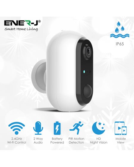 Caméra intelligente sans fil à batterie 1080P avec 2 batteries 18650, application ENERJSMART