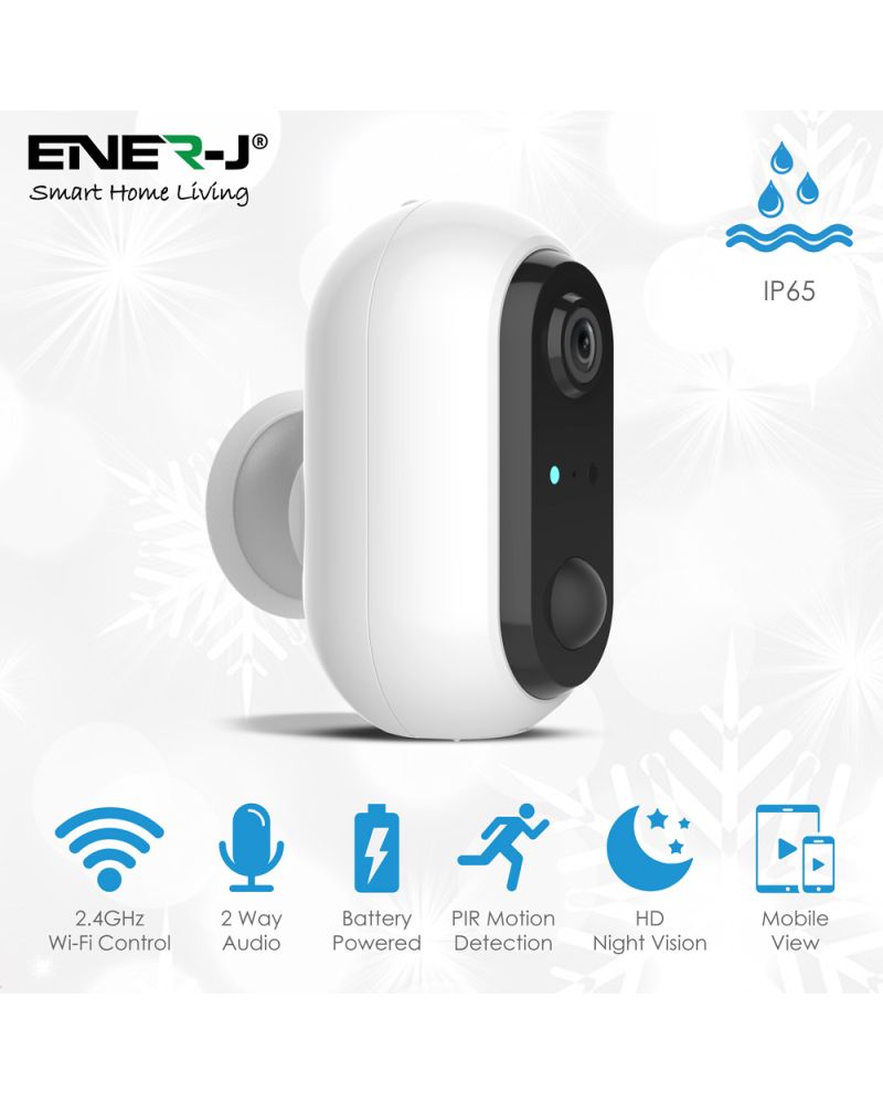 Caméra intelligente sans fil à batterie 1080P avec 2 batteries 18650, application ENERJSMART Caméra intelligente sans fil à batterie 1080P avec 2 batteries 18650, application ENERJSMART