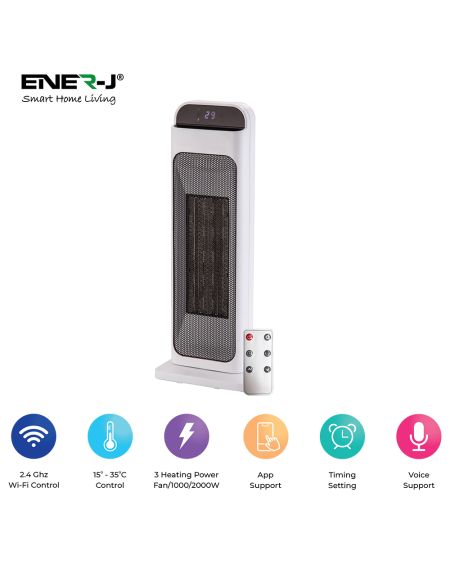 Chauffage intelligent WiFi PTC en céramique 2000 W, prise UK BS