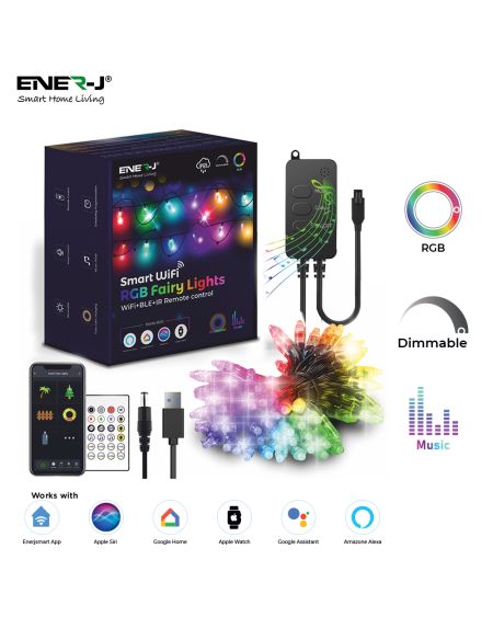 Guirlande lumineuse RVB de 5 mètres de longueur, 50 LED, télécommande WiFi+BLE+IR, prise britannique avec port USB