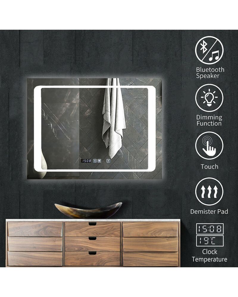 Miroir LED avec haut-parleur Bluetooth, rectangulaire, taille : 60x80 cm Miroir LED avec haut-parleur Bluetooth, rectangulaire, taille : 60x80 cm