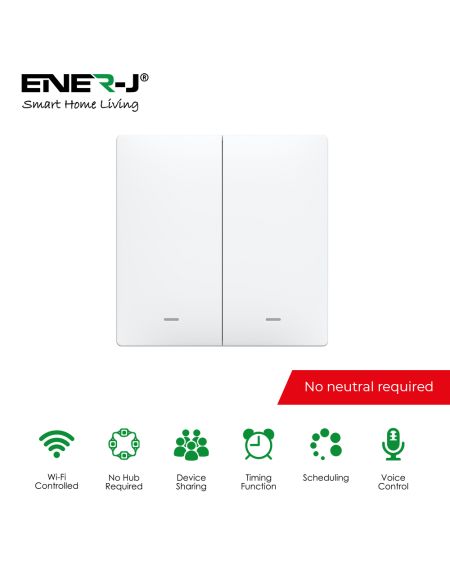 Interrupteur à bouton-poussoir à 2 boutons, connexion en direct uniquement (avec mini adaptateur), avec contrôle RF + WiFi