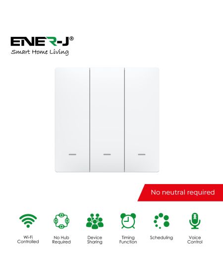 Interrupteur à bouton-poussoir à 3 gangs, connexion en direct uniquement (avec mini adaptateur), avec contrôle RF + WiFi