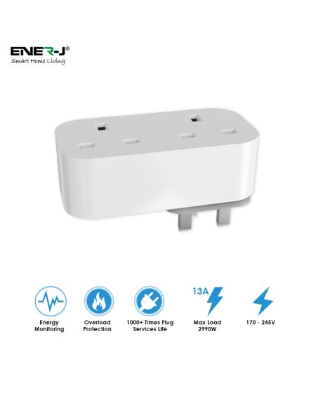 Double prise intelligente WiFi 13A, prise UK BS, avec moniteur d'énergie
