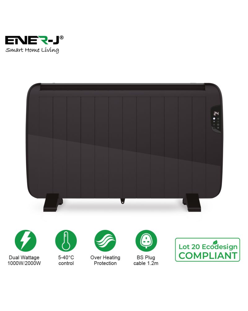 Radiateur intelligent 2000 W avec élément chauffant en aluminium, noir Radiateur intelligent 2000 W avec élément chauffant en aluminium, noir