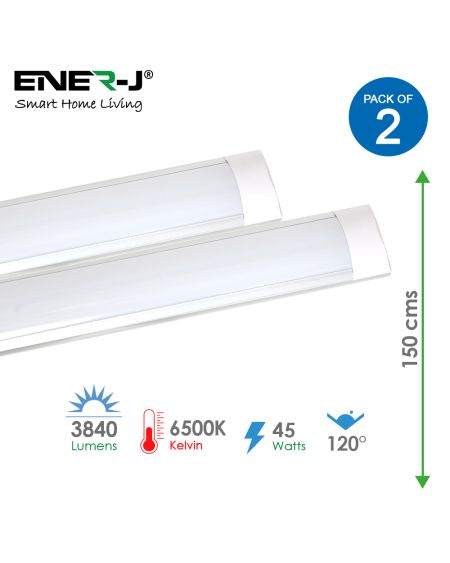 Réglette Tube LED Prismatique 45W raccord complet 1,5m, 4000 lumens, 6500K (pack de 2 unités)