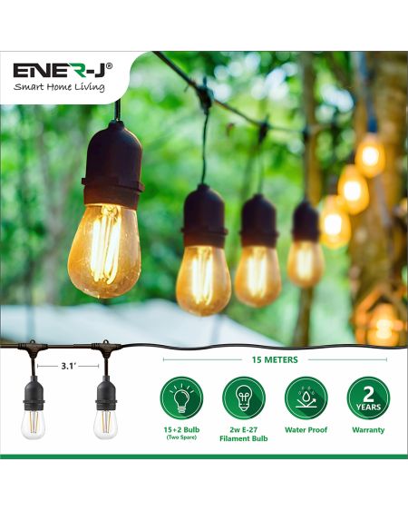 Kit de guirlande lumineuse à ampoule à filament LED (incluant des lampes LED à filament de 15 x 2 W)