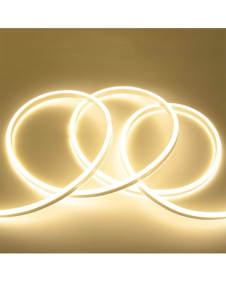 Kit de bande néon LED 12V, bande néon en silicone de 3 mètres 6x12mm-120 LED/mètre, 4 clips muraux + adaptateur 5A, 4000K
