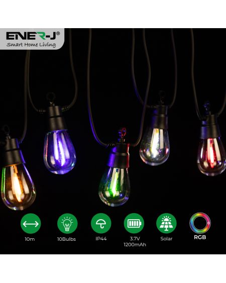 Guirlande lumineuse solaire RVB Meteor Show, 10 mètres, 10 lampes, IP44
