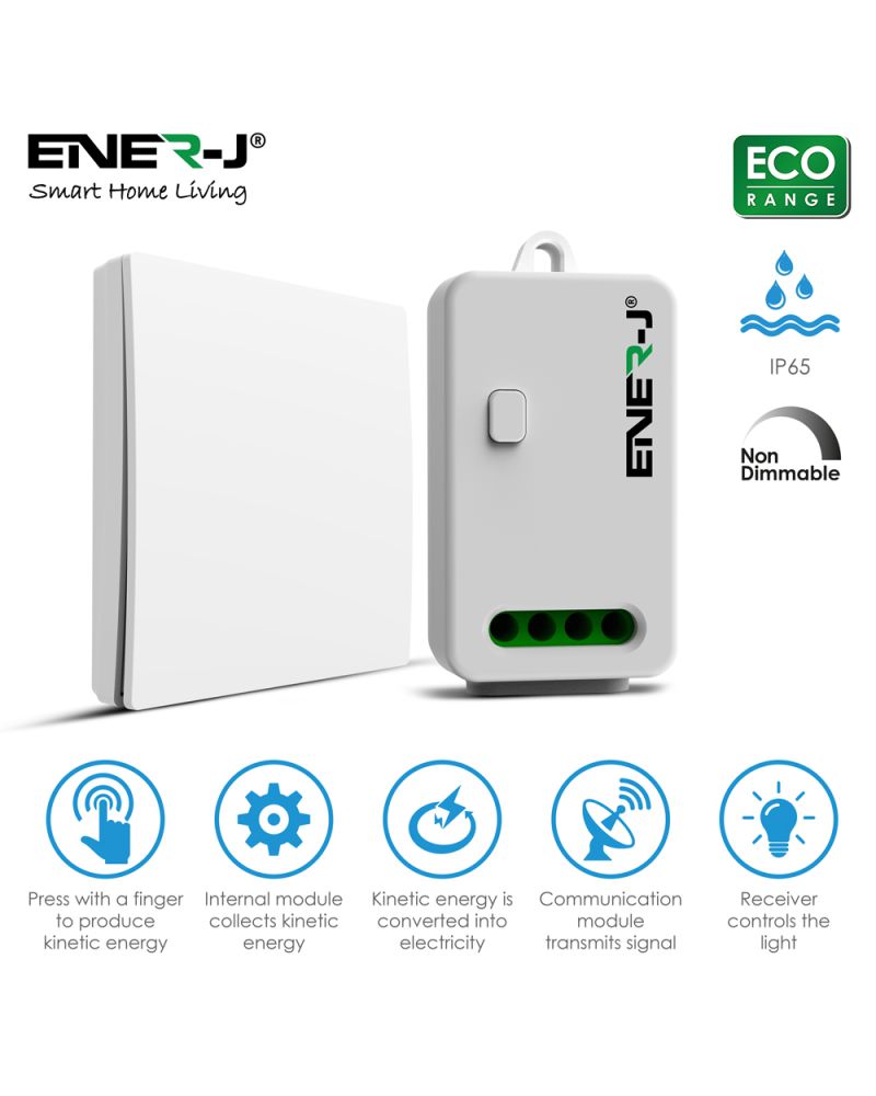 Commutateur cinétique sans fil 1 gang + récepteur RF non variable et Wi-Fi 5A dans 1 paquet Commutateur cinétique sans fil 1 gang + récepteur RF non variable et Wi-Fi 5A dans 1 paquet